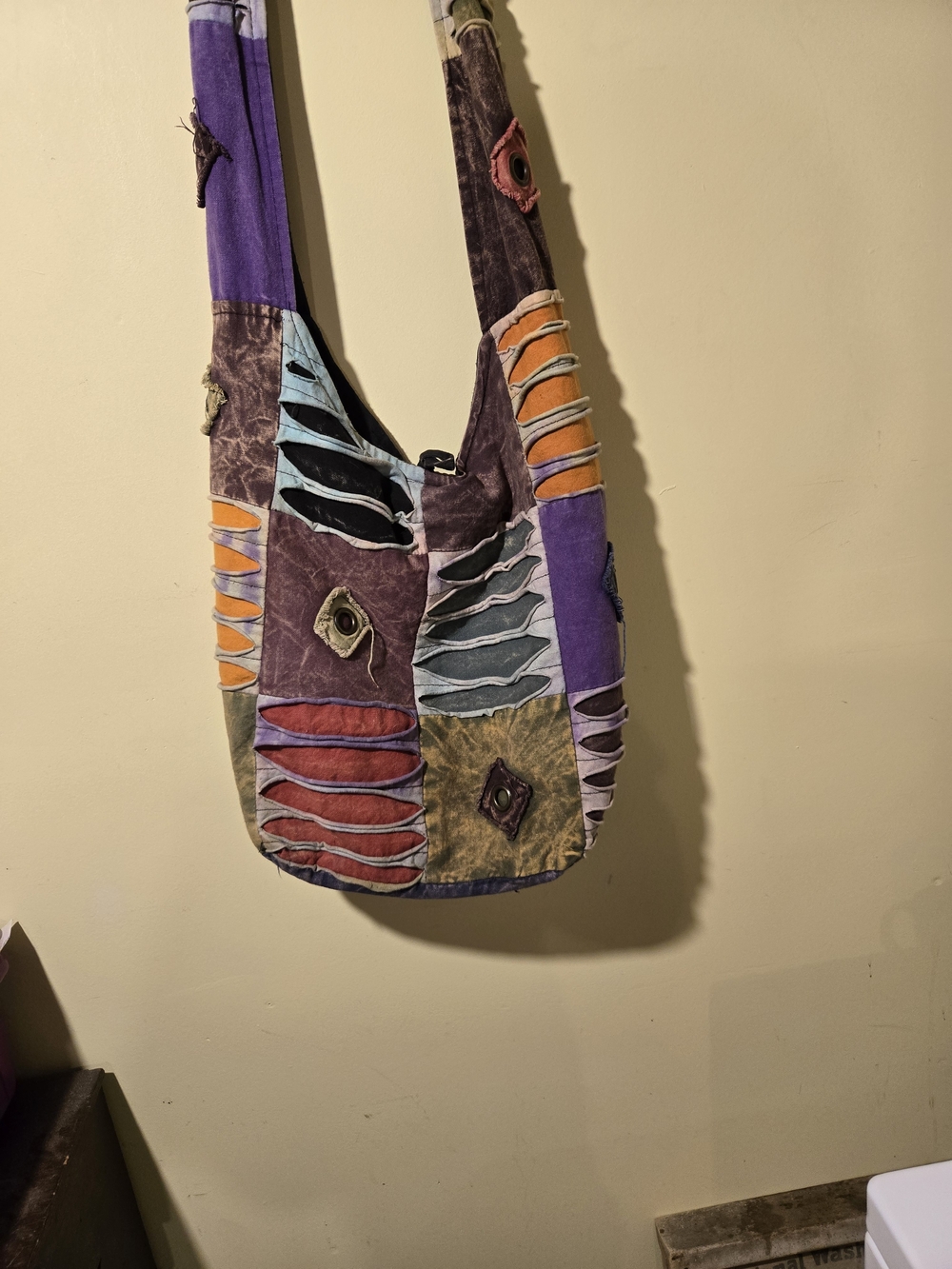 Patchwork Purple Boho Crossbody Bag with Multicolor Accents. - Picture 3 of 3
